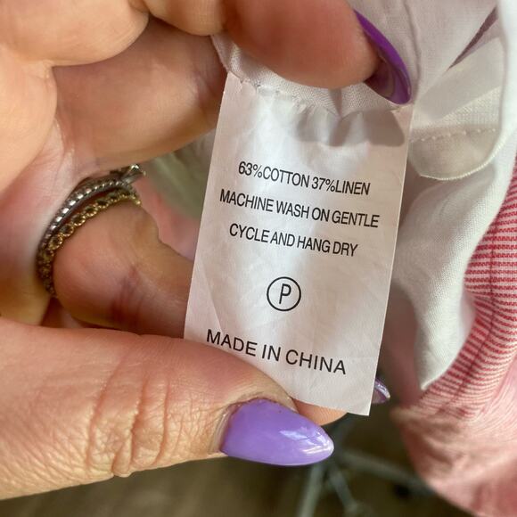 Marie Oliver Sailor Red & White Striped Cotton Linen Blend Dress Size M - Picture 8 of 10